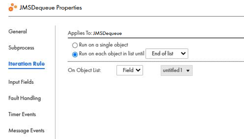 You can view the Iteration Rule where the Run on each object in list until option is set to End of list, and On Object List is set to Field.