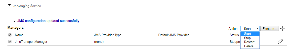 The Messaging Service tab with a JMS transport message service.