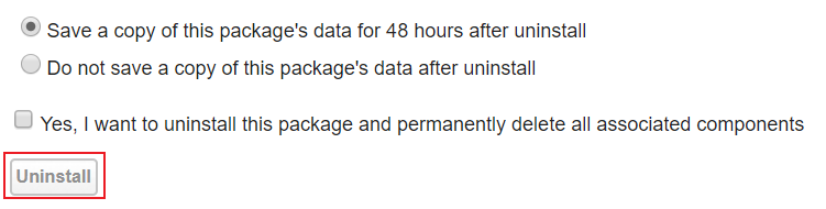 The Uninstall button along with the option to save data for 48 hours.