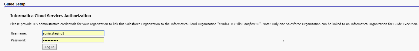 The image shows the Informatica Cloud Services Authorization page.