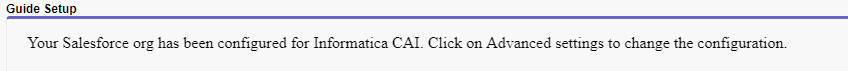 The image shows a confirmation message stating that stating that the Salesforce organization has been configured.