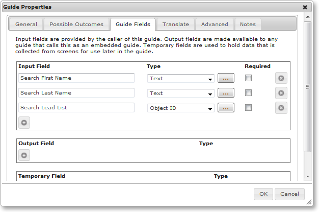 Guide Properties Guide Fields tab