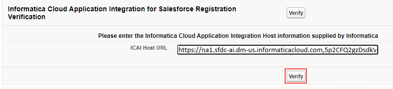 The image shows the Informatica Cloud Application Integration Host URL.