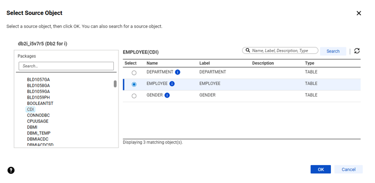 Let's select the EMPLOYEE table in the CDI schema.