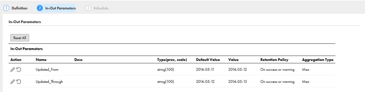 You can view a sample Expression transformation in a mapping which shows the parameterized values for $$Updated_through and Updated_From