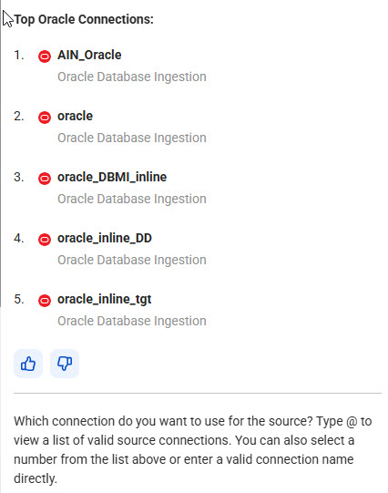 List of Oracle connections to choose from.