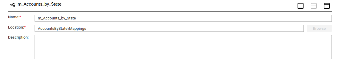 The Properties panel shows the name and location of the mapping that you specified.