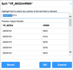 In the Split Field dialog box, you highlight the part of the field that you want to split from the rest.