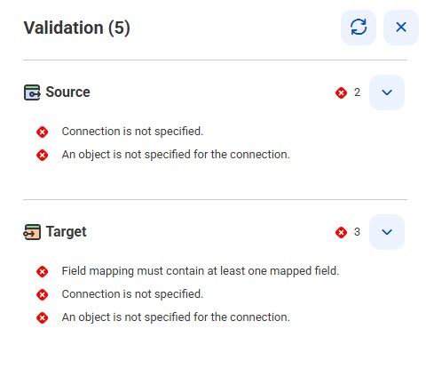 The image shows the Validation panel with details of the errors.