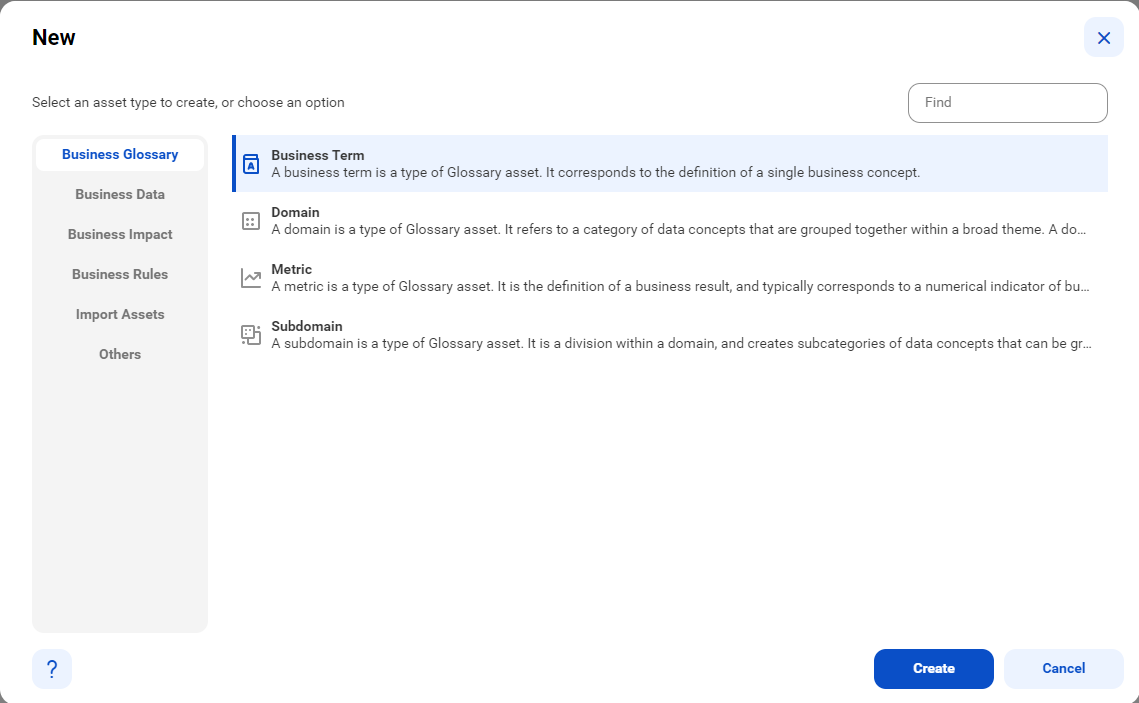 Image depicting a New dialog box to create assets.