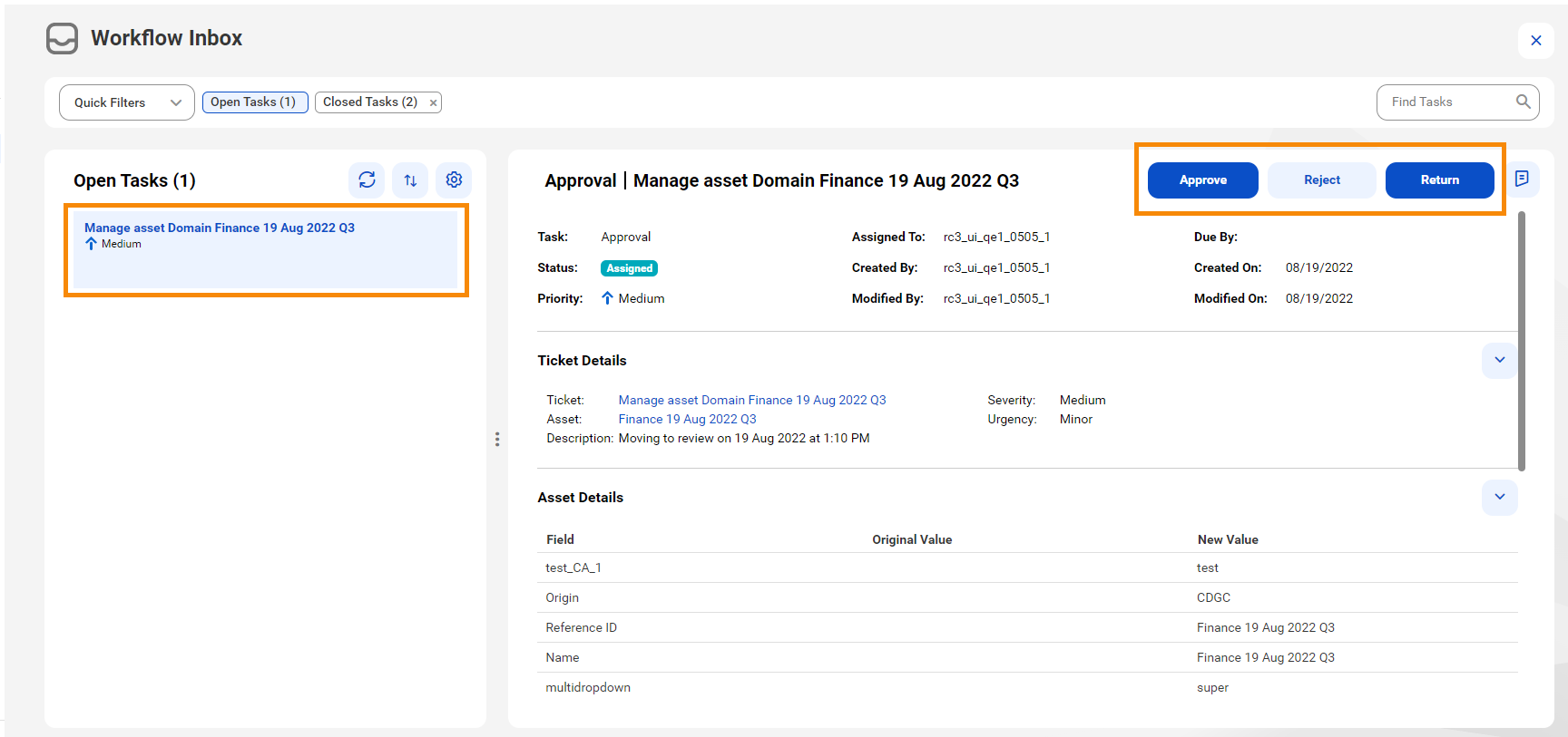 Image depicting the available options for the workflow participant.