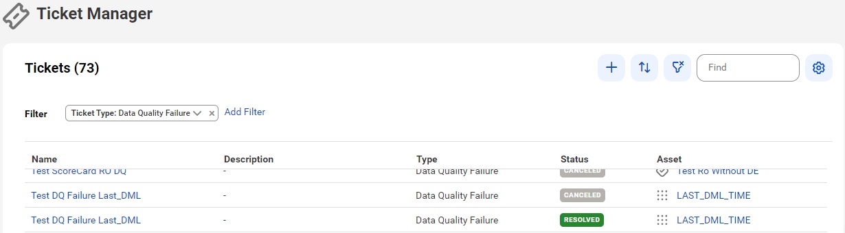 Image depicting Data Quality Failure ticket without an associated workflow.