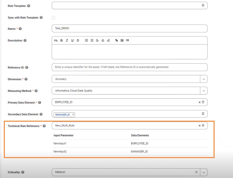 Image depicting the mapping of input parameters of the primary and secondary data elements.