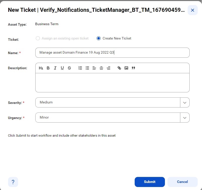 Image depicting the New Ticket dialog box to create a new ticket.