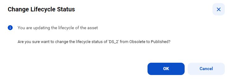 Image depicting 'Change Lifecycle Status' dialog box from Published to Obsolete.