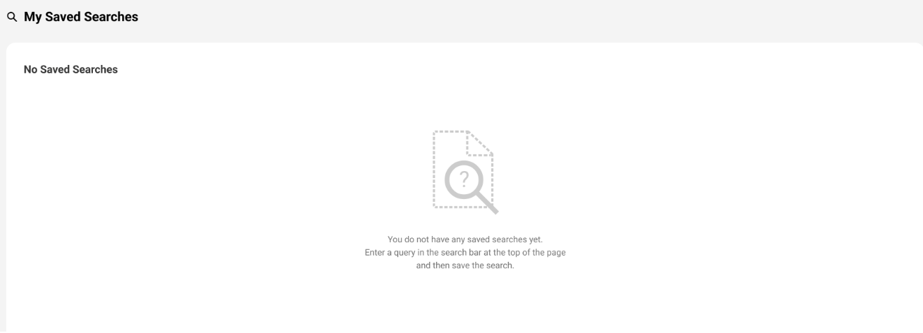 Image depicting My Saved Searches page with no saved searches.