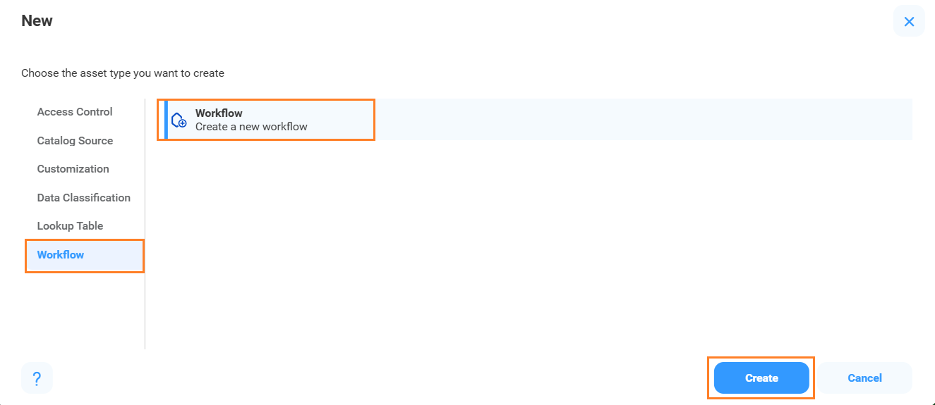 The New dialog box with Workflow selected and an option to create a BPMN-based workflow.