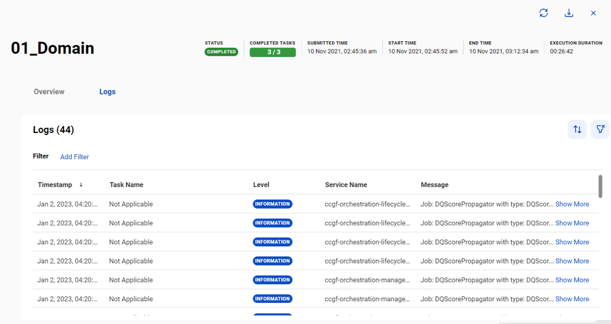 Image of the Logs page for jobs for business assets.