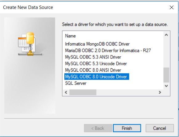 You can view the MySQL ODBC 8.0 Unicode Driver.