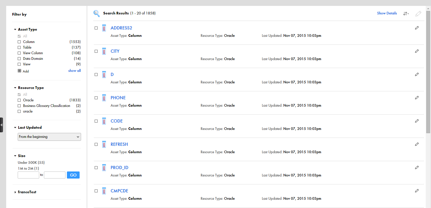 The search results page that shows the search results and the filters that you can use to refine your search.