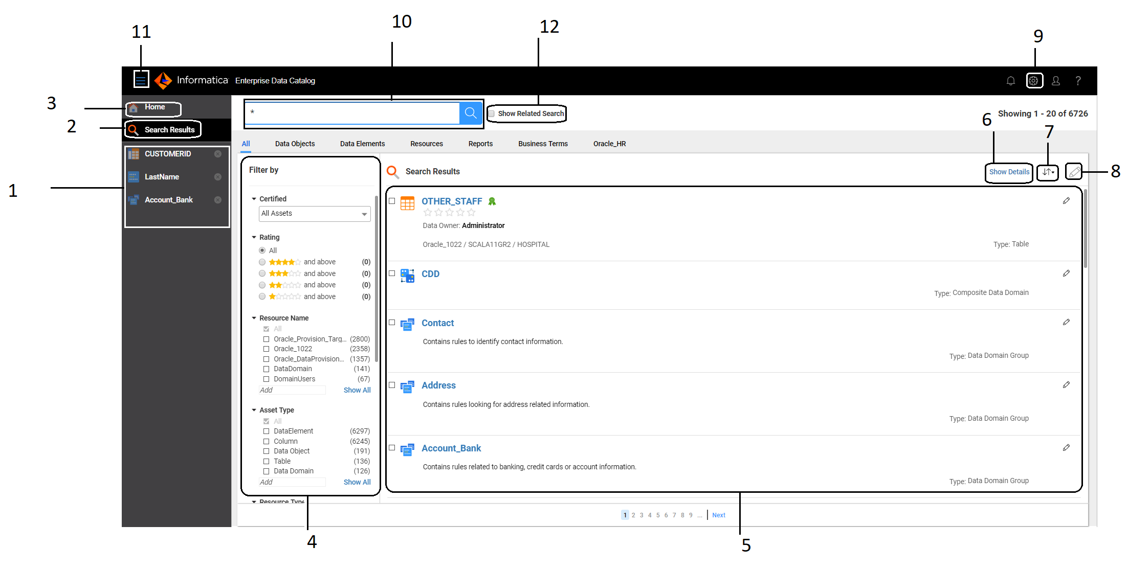 The Enterprise Data Catalog page with sample search results. The Enterprise Data Catalog page with sample search results.