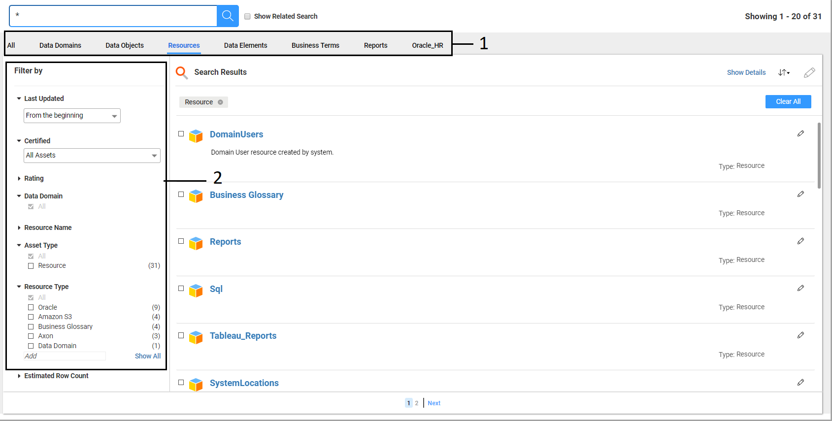 The image displays the sample search results page. The search results page displays the Filter by section and search tabs.