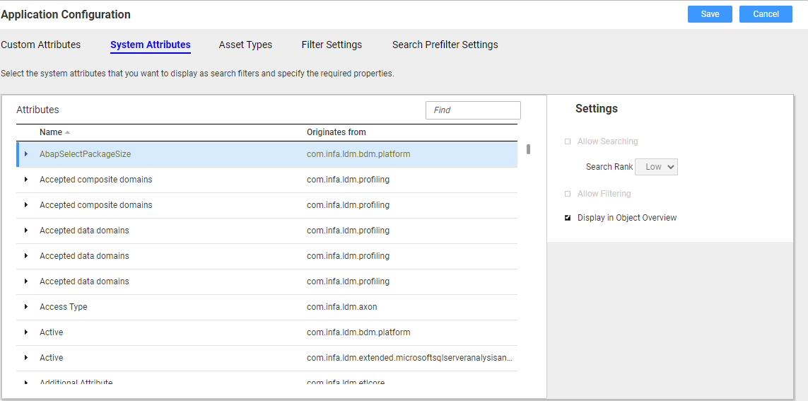 The System Attributes section contains the list of all available system attributes.