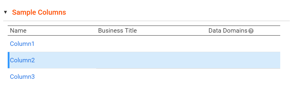 The image displays the Sample Columns section for a relational table with business term recommendations.