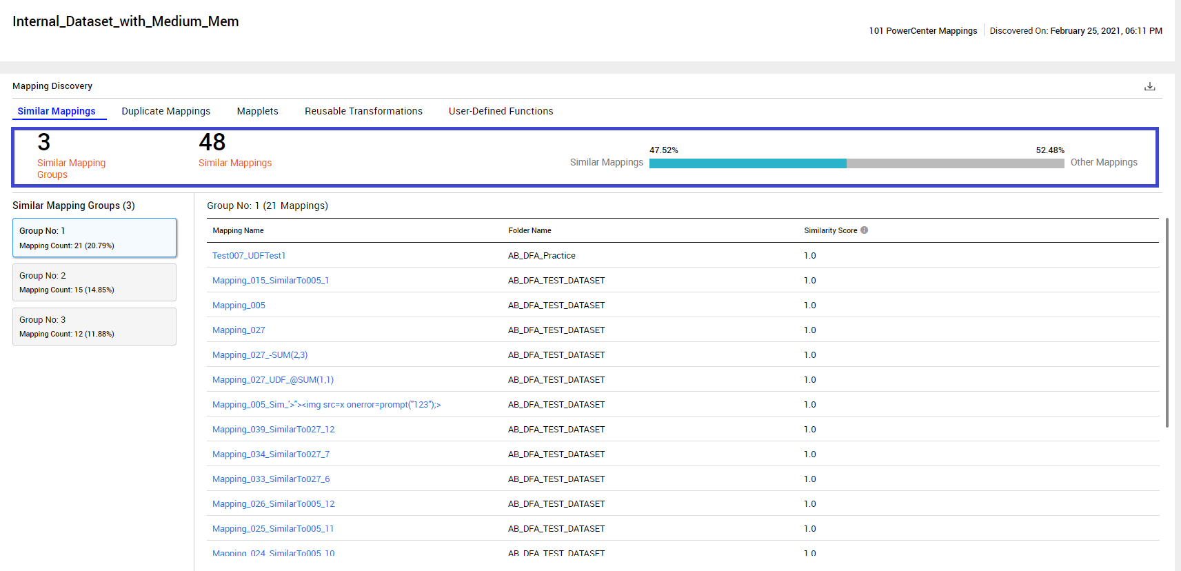 The image contains a sample Mapping Discovery section with the Similar Mappings tab selected.