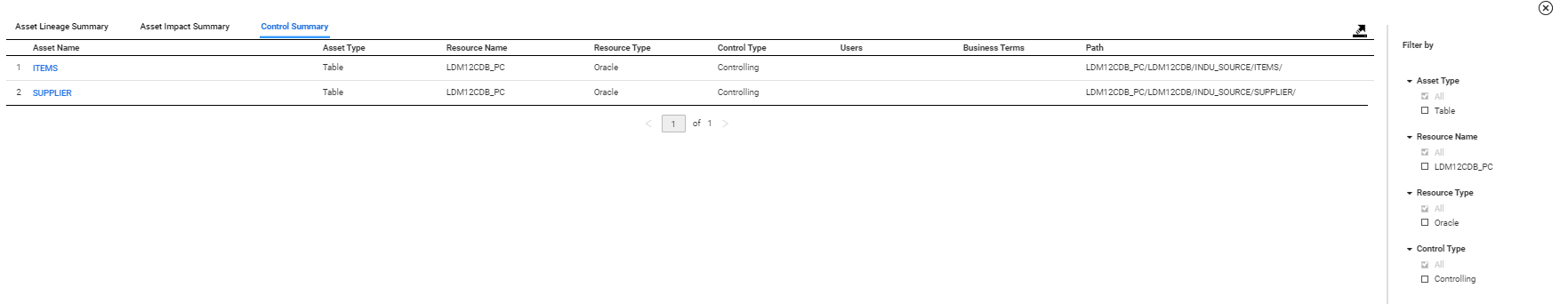 Image displays a sample Asset Control Summary tab.