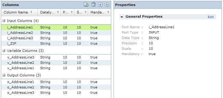 There are four input columns, three variable columns, and three output columns.